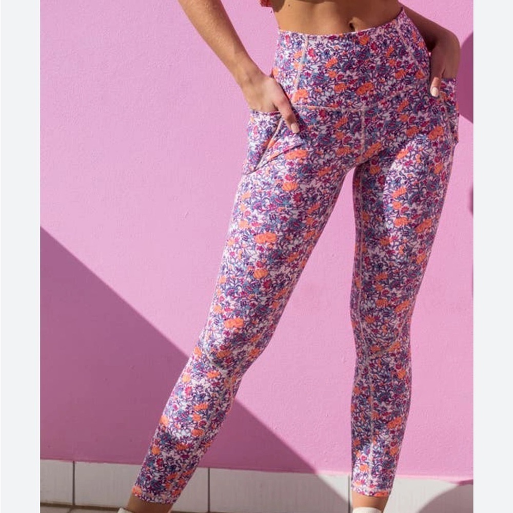 Free People Movement Plié all Day leggings women’s large floral GUC